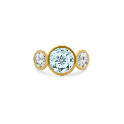 Bezel Set Round Gemstone Ring with Lab Grown Diamond Side Stones