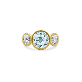 Bezel Set Round Gemstone Ring with Lab Grown Diamond Side Stones
