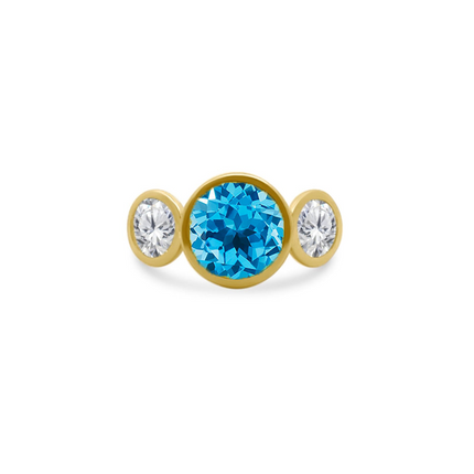 Bezel Set Round Gemstone Ring with Lab Grown Diamond Side Stones