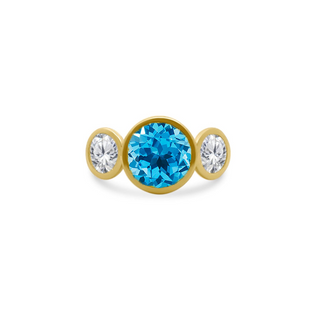Bezel Set Round Gemstone Ring with Lab Grown Diamond Side Stones
