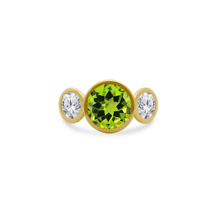 Bezel Set Round Gemstone Ring with Lab Grown Diamond Side Stones