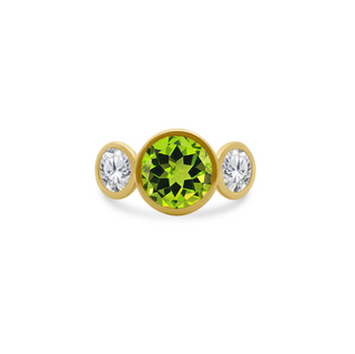 Bezel Set Round Gemstone Ring with Lab Grown Diamond Side Stones
