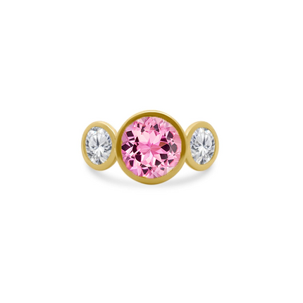 Bezel Set Round Gemstone Ring with Lab Grown Diamond Side Stones