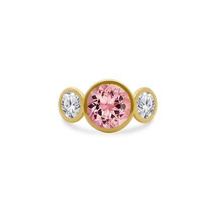 Bezel Set Round Gemstone Ring with Lab Grown Diamond Side Stones