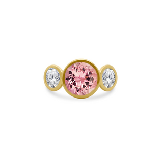 Bezel Set Round Gemstone Ring with Lab Grown Diamond Side Stones
