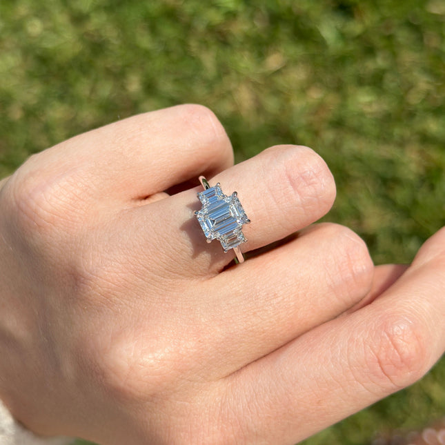 Triple Emerald Cut Diamond Ring Lifestyle 3