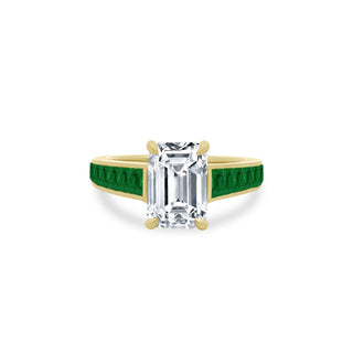 Emerald Cut Solitaire On Green Sapphire Band  Lindsey Leigh Jewelry.
