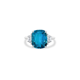 Cushion Cut Blue Topaz With Half Moon Diamond Side Stones  Lindsey Leigh Jewelry.
