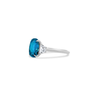 Cushion Cut Blue Topaz With Half Moon Diamond Side Stones  Lindsey Leigh Jewelry.
