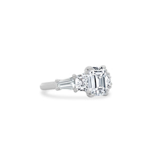 Emerald Cut With Radiant and Tapered Baguette Side Stones  Lindsey Leigh Jewelry.
