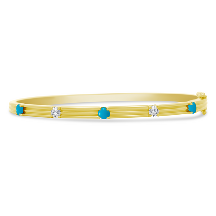 Triple Row Diamond & Gemstone Station Bangle