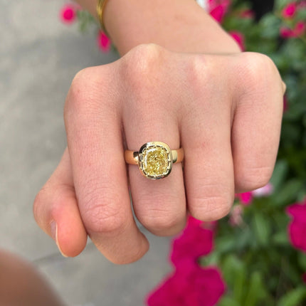Yellow Diamond Solitaire on Thick Gold Band  Lindsey Leigh Jewelry.