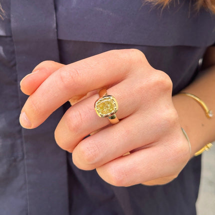 Yellow Diamond Solitaire on Thick Gold Band  Lindsey Leigh Jewelry.