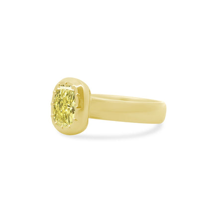 Yellow Diamond Solitaire on Thick Gold Band  Lindsey Leigh Jewelry.