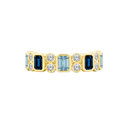 Alternating Emerald Cut & Double Diamond Bezel Band - Lindsey Leigh Jewelry