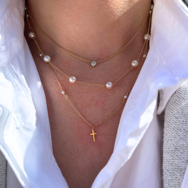 Pearl & Gold Cross Necklace  Lindsey Leigh Jewelry.