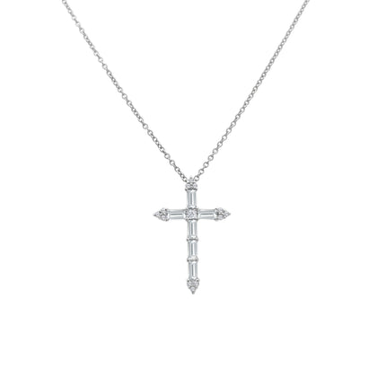 Baguette Diamond Cross Necklace - Lindsey Leigh Jewelry