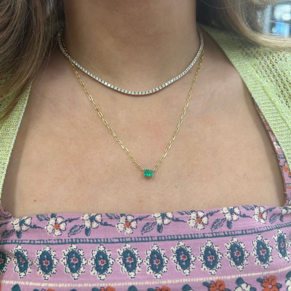 Basket Set Emerald Mini Paper Clip Necklace - Lindsey Leigh Jewelry