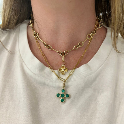 Bezel Emerald Cross Charm - Lindsey Leigh Jewelry