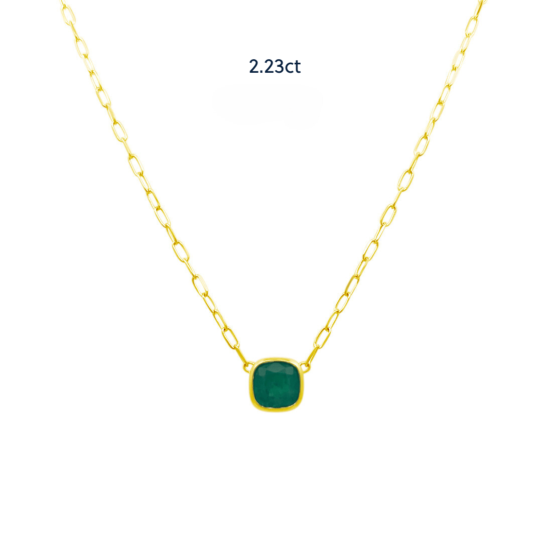 Bezel Set Cushion Cut Emerald Necklace - Lindsey Leigh Jewelry