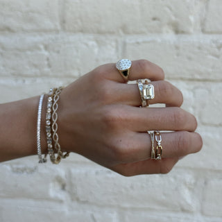 East West Bezel Set Emerald Cut Solitaire  Lindsey Leigh Jewelry.
