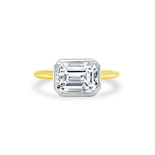 East West Bezel Set Emerald Cut Solitaire  Lindsey Leigh Jewelry.
