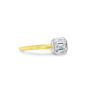 East West Bezel Set Emerald Cut Solitaire  Lindsey Leigh Jewelry.
