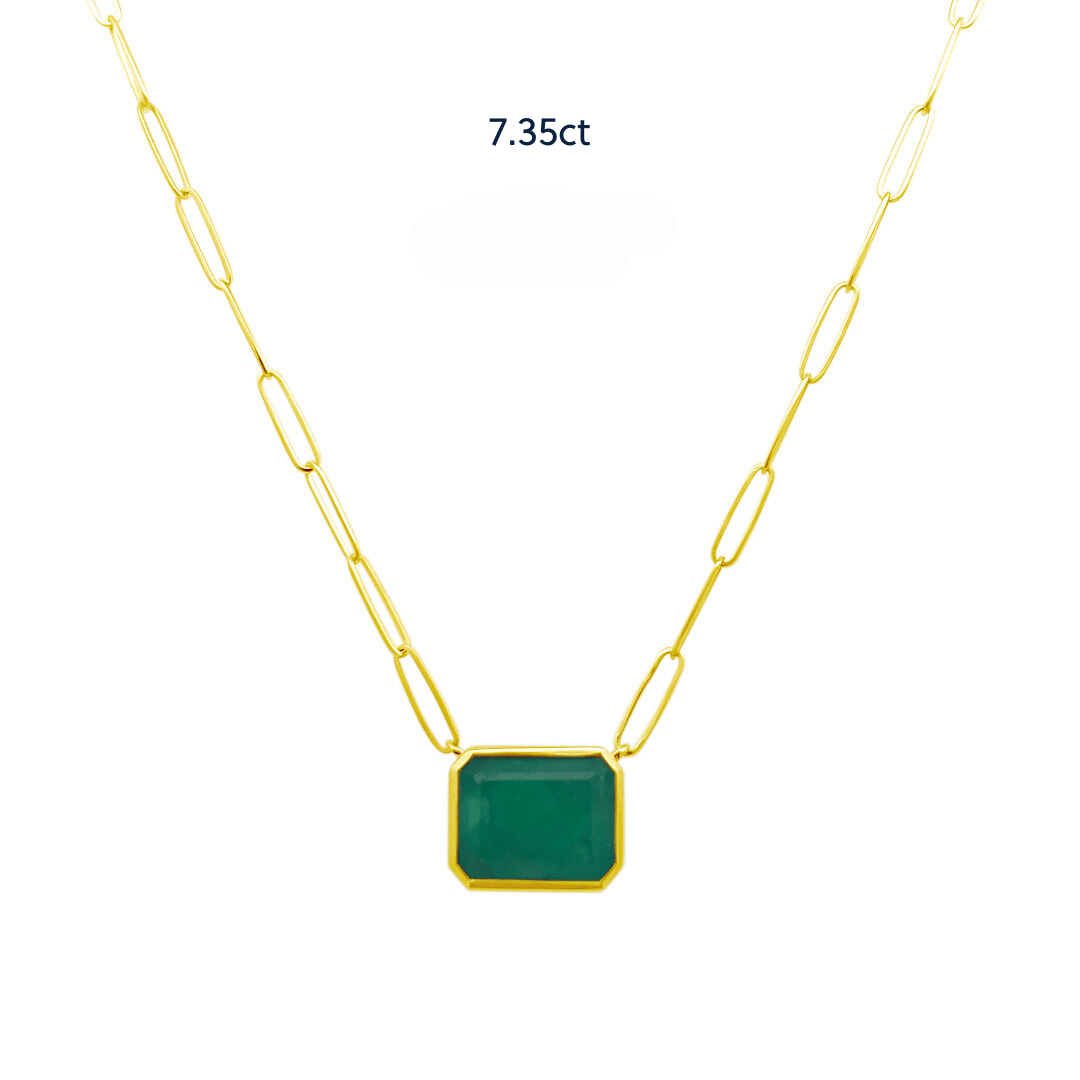 Bezel Set Emerald Paper Clip Necklace - Lindsey Leigh Jewelry