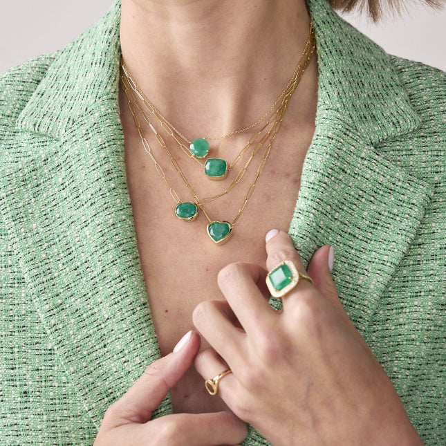 Bezel Set Heart Cut Emerald Necklace - Lindsey Leigh Jewelry