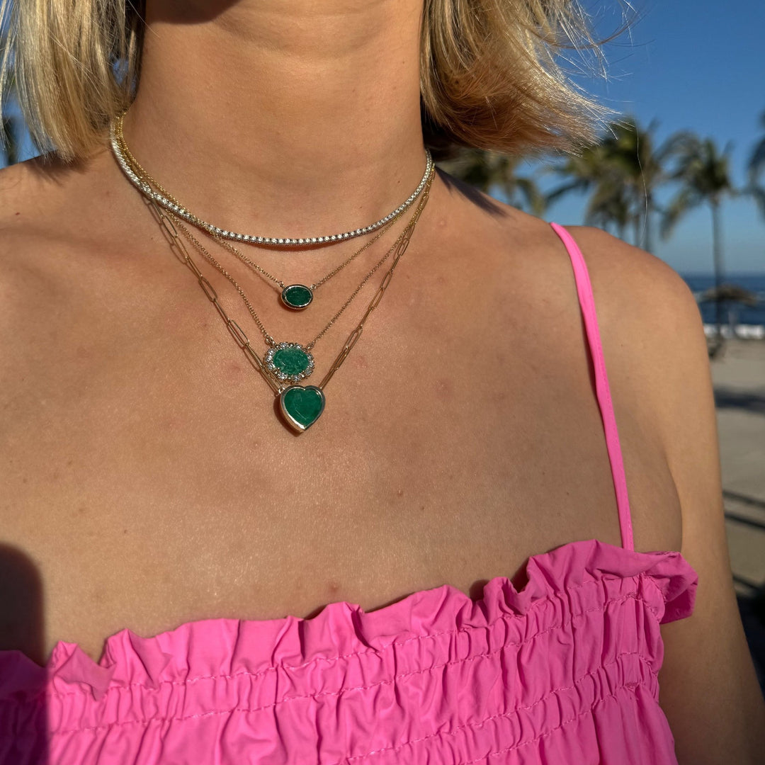Bezel Set Heart Cut Emerald Necklace - Lindsey Leigh Jewelry