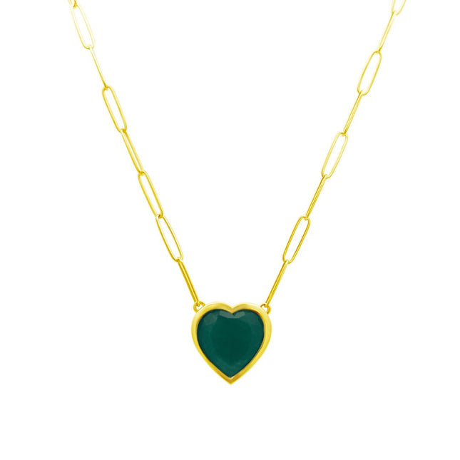 Bezel Set Heart Cut Emerald Necklace - Lindsey Leigh Jewelry