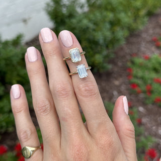 North South Bezel Set Emerald Cut Solitaire  Lindsey Leigh Jewelry.
