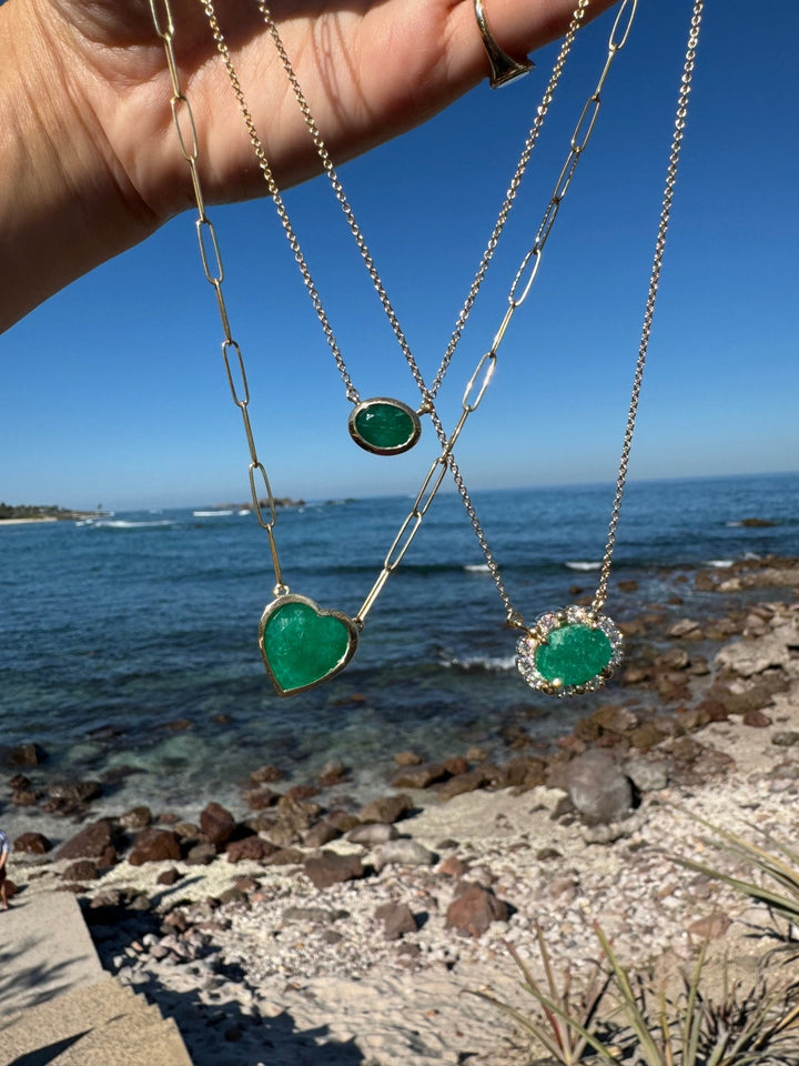 Bezel Set Oval Cut Emerald Necklace - Lindsey Leigh Jewelry