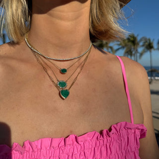 Bezel Set Oval Cut Emerald Necklace  Lindsey Leigh Jewelry.
