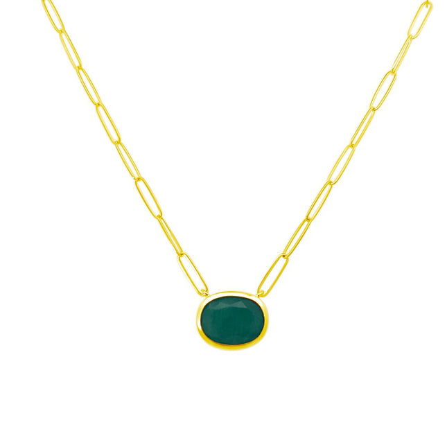 Bezel Set Oval Cut Emerald Paper Clip Necklace - Lindsey Leigh Jewelry