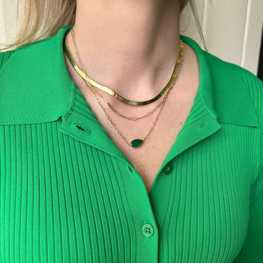 Bezel Set Pear Cut Emerald Paper Clip Necklace - Lindsey Leigh Jewelry