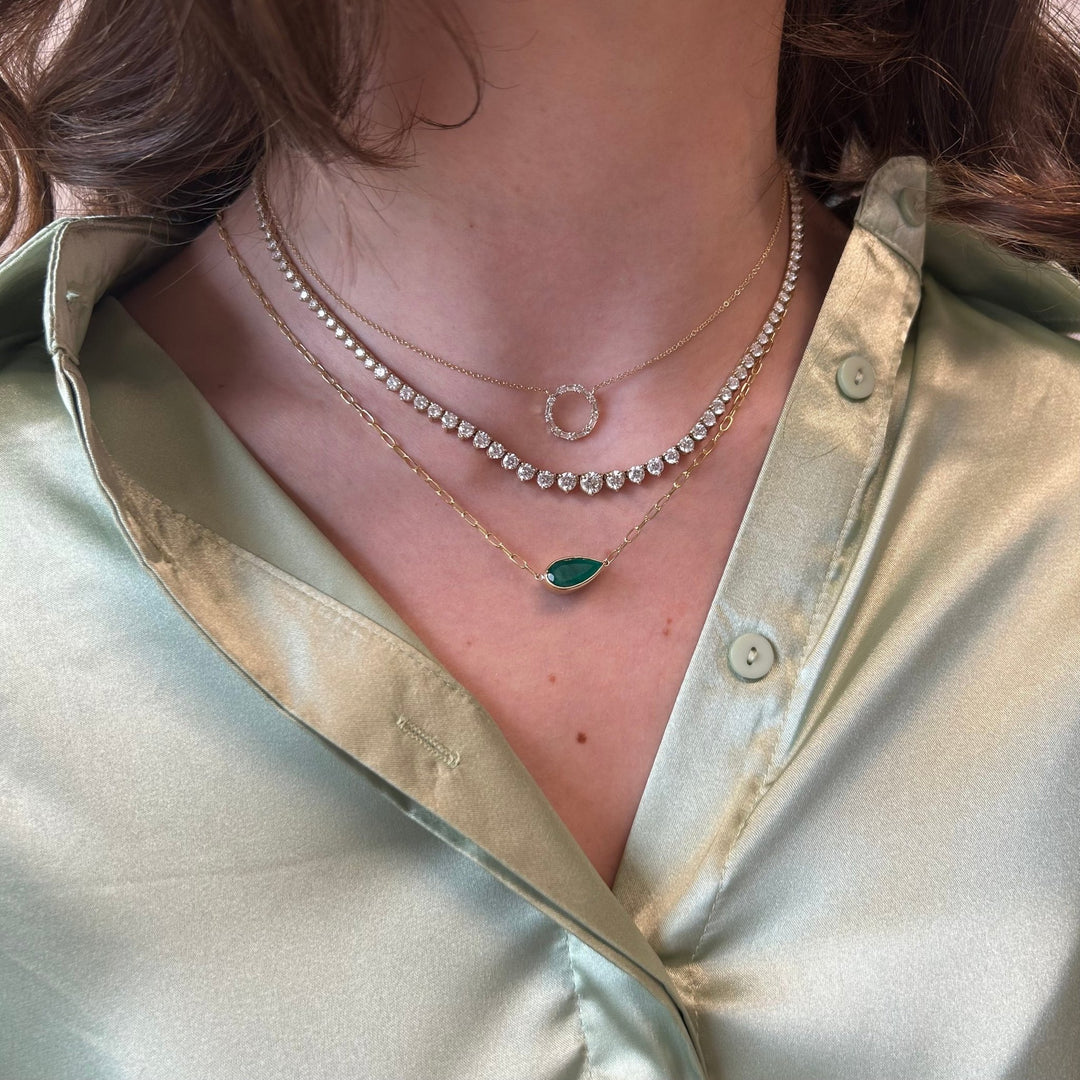 Bezel Set Pear Cut Emerald Paper Clip Necklace - Lindsey Leigh Jewelry