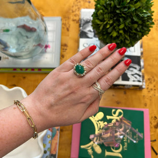 Cabochon Emerald & Diamond Halo Ring  Lindsey Leigh Jewelry.
