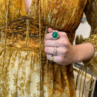 Cabochon Emerald & Diamond Halo Ring  Lindsey Leigh Jewelry.
