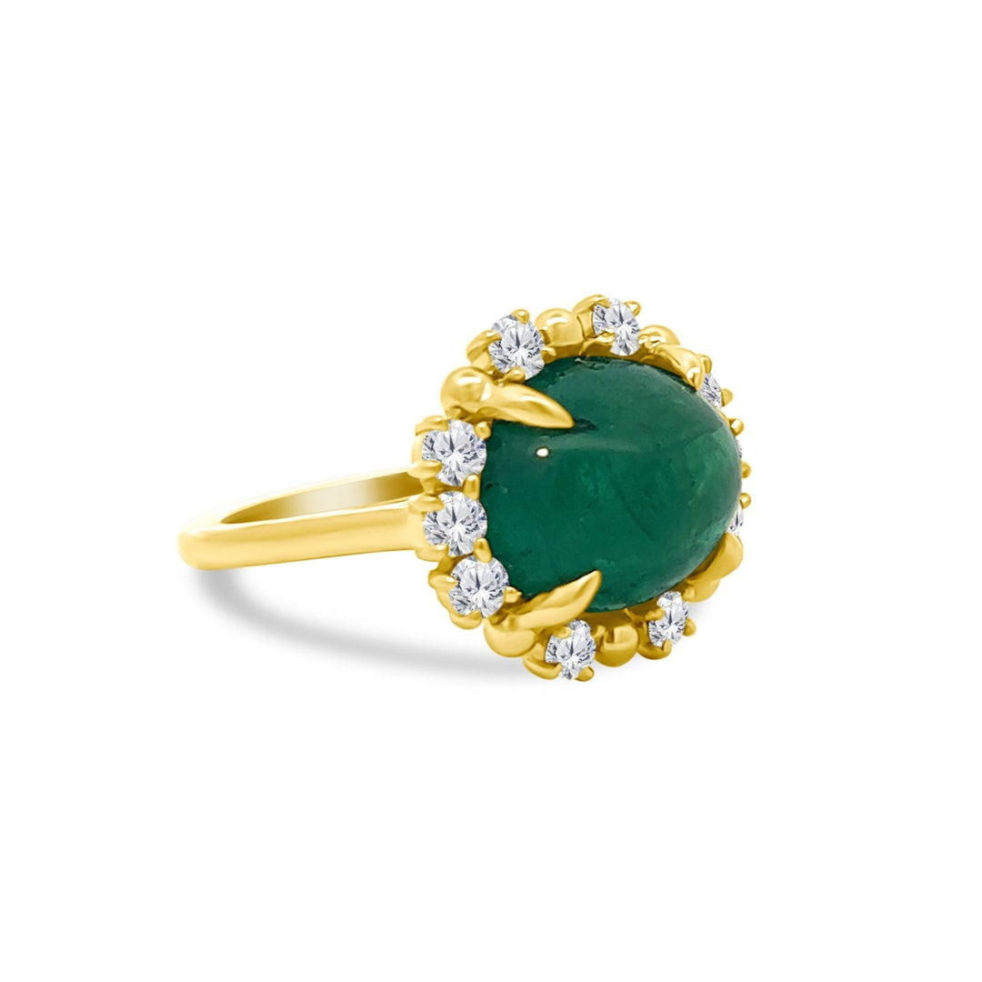 Cabochon Emerald & Diamond Halo Ring - Lindsey Leigh Jewelry