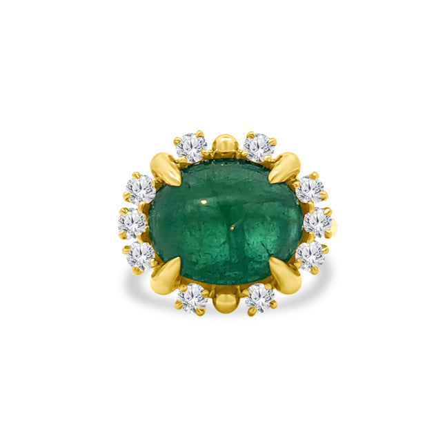 Cabochon Emerald & Diamond Halo Ring - Lindsey Leigh Jewelry