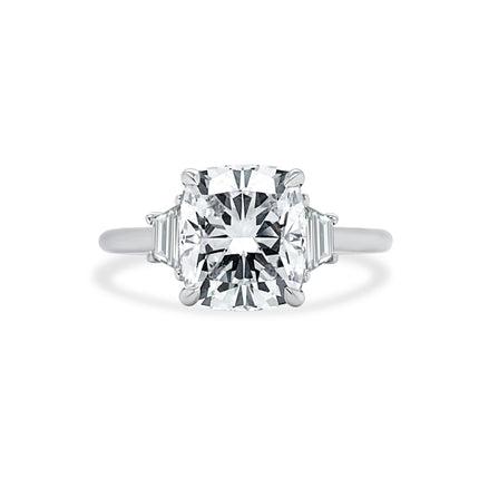 Cushion Cut Diamond Ring with Side Trapezoids - Lindsey Leigh Jewelry