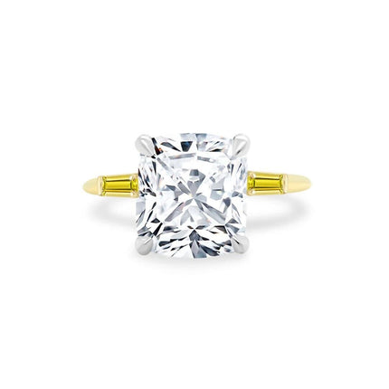 Cushion Cut Diamond Ring with Yellow Diamond Tapered Baguettes - Lindsey Leigh Jewelry