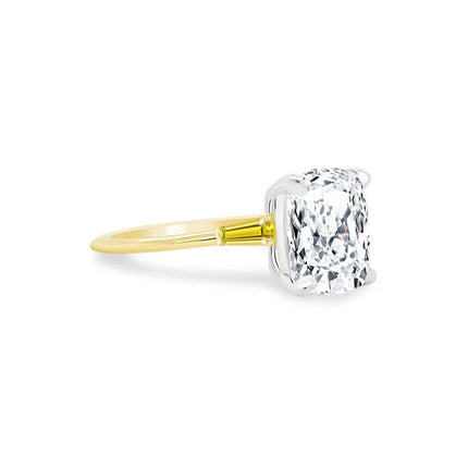 Cushion Cut Diamond Ring with Yellow Diamond Tapered Baguettes - Lindsey Leigh Jewelry