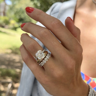 Cushion Cut Solitaire on Diamond Band  Lindsey Leigh Jewelry.
