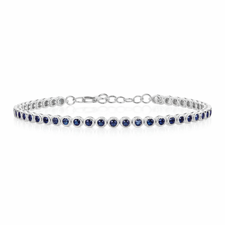Dainty Bezel Set Gemstone Tennis Bracelet Blue Sapphire in White Gold
