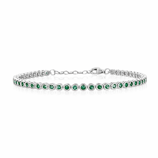 Dainty Bezel Set Gemstone Tennis Bracelet in Emerald Set in White Gold
