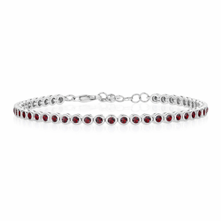 Dainty Bezel Set Gemstone Bracelet in Garnet Set in White Gold
