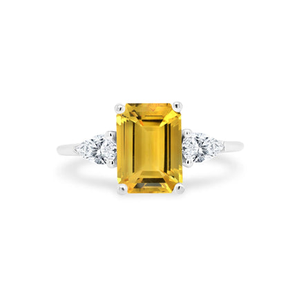 Emerald Cut Citrine with Pear Side Stones - Lindsey Leigh Jewelry