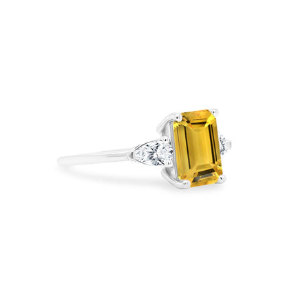 Emerald Cut Citrine with Pear Side Stones - Lindsey Leigh Jewelry